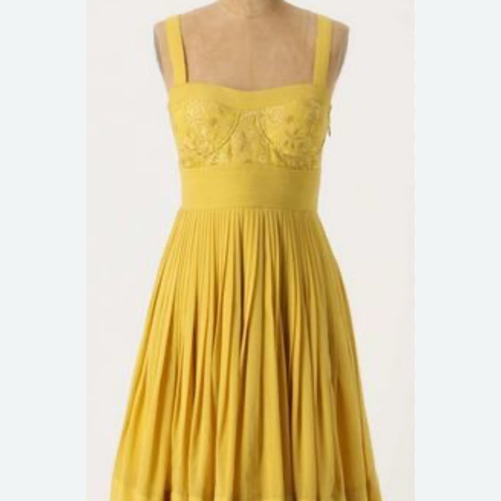Anita Dongre Yellow Embroidered Midi Dress Size 4 Anthropologie